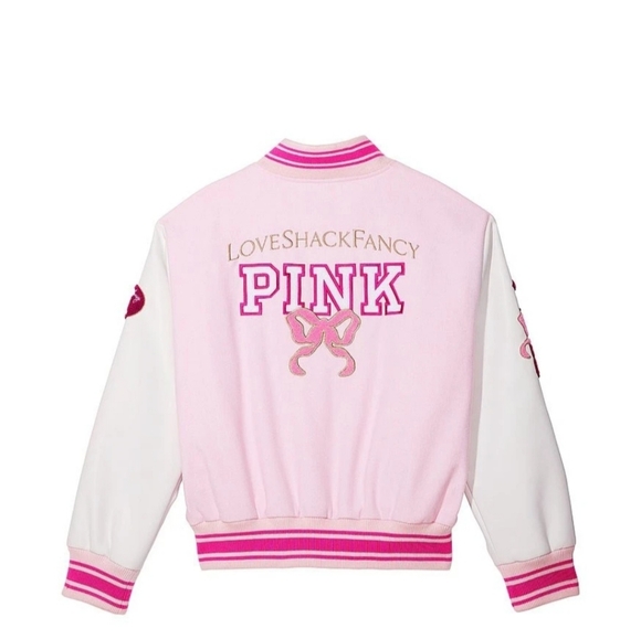 PINK x Love Shack Fancy Exclusive Special Edition Varsity Bomber Jacket NWT - Picture 2 of 8
